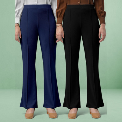 Squadfashion Comfort Fit, Regular Fit Women Dark Blue, Black Trousers