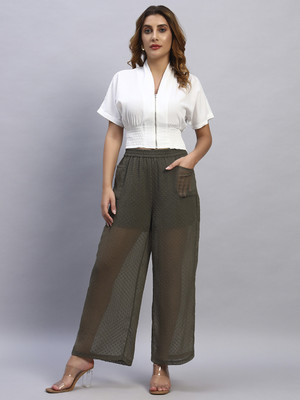 HOE Flared Women Green Trousers