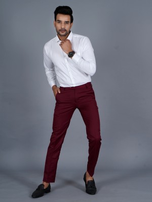 QVERR Slim Fit Men Maroon Trousers