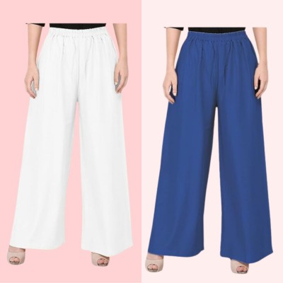 grapcy Regular Fit Women Blue, White Trousers