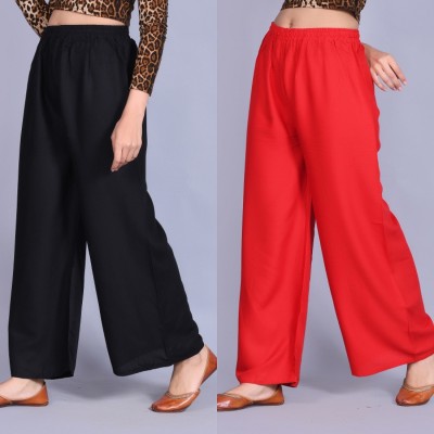 The Fab Villa Relaxed Women Black, Red Trousers