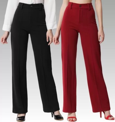 City Fashion Regular Fit Women Black, Maroon Trousers