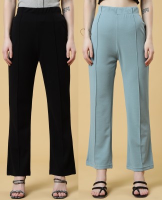 FUBACK Regular Fit Women Black, Light Blue Trousers