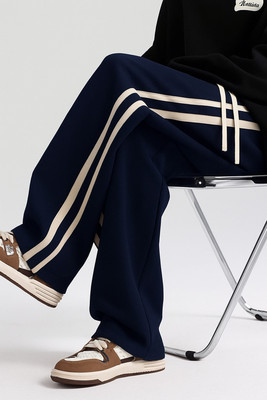 NFTRENDLYY Striped Men Blue Track Pants