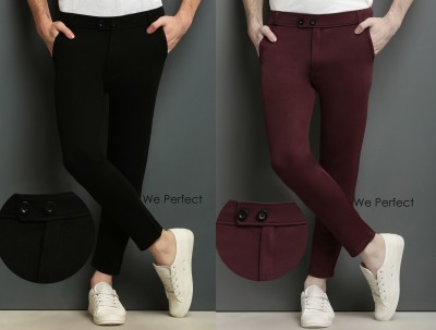 We Perfect Slim Fit Men Black, Maroon Trousers