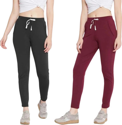 Retailmart Straight Fit Women Black, Maroon Trousers