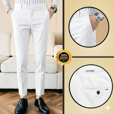 SM Syentex Slim Fit Men White Trousers