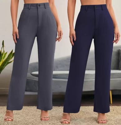 24Hour Fashion Regular Fit Women Grey, Blue Trousers