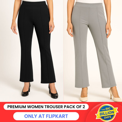 Chrome & Coral Flared Women Black, Grey Trousers