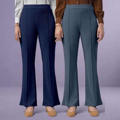 lookskky Loose Fit Women Dark Blue, Grey Trousers