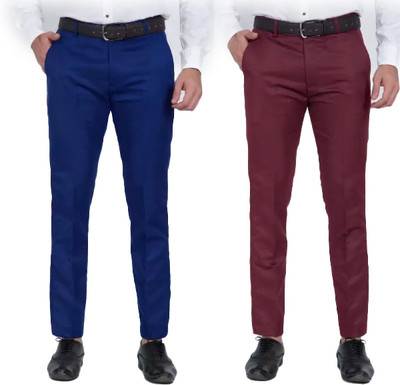 AS FASHION Regular Fit Men Dark Blue, Maroon Trousers