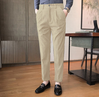 INDICLUB Regular Fit Men Cream Trousers
