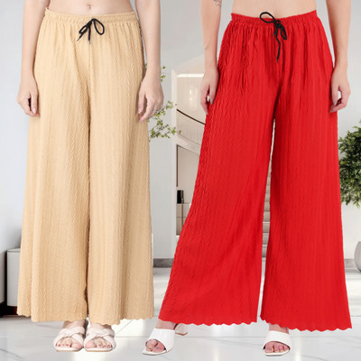 KWSH Regular Fit Women Cream, Red Trousers
