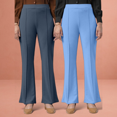 lookskky Loose Fit Women Grey, Light Blue Trousers