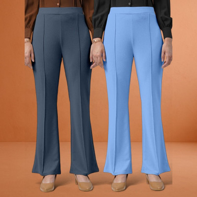 HouseOfCommon Comfort Fit, Regular Fit Women Grey, Light Blue Trousers