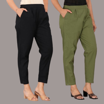 Zucii Regular Fit Women Black, Dark Green Trousers