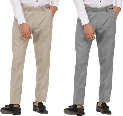 Kundan Regular Fit Men Brown, Grey Trousers