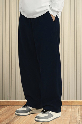 METRONAUT Men's Polyester Causal Drawstring Comfortable Loose Fit Trouser Pant Loose Fit Men Dark Blue Trousers