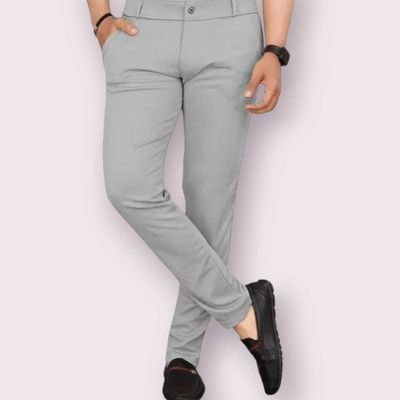 Raienterprises Slim Fit Men Silver Trousers
