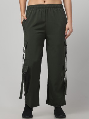 CROWNKING Loose Fit Women Dark Green Trousers