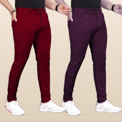 GIBBONTE Slim Fit Men Maroon, Multicolor Trousers