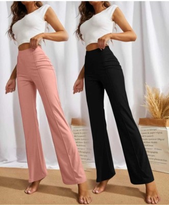 Smartvision Slim Fit Women Pink, Black Trousers