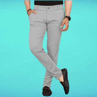 Raienterprises Slim Fit Men Silver Trousers