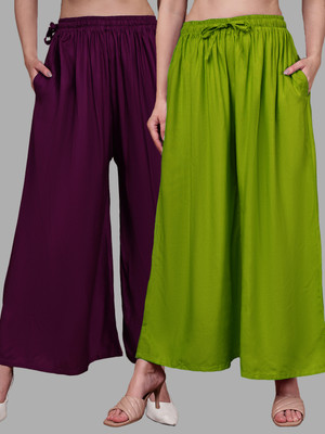 VALLES365 by S.c. Flared Women Light Green, Purple Trousers