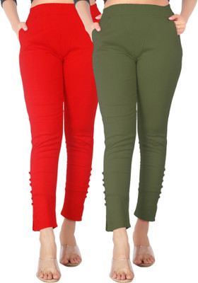 DKD Slim Fit Women Red, Light Green Trousers