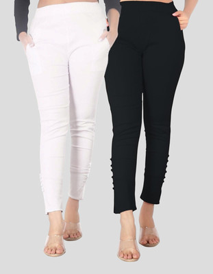 DKD Slim Fit Women Black, White Trousers