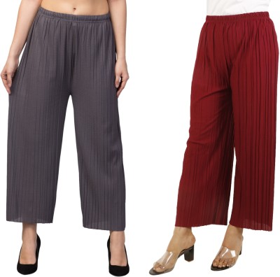 Rays A Regular Fit Women Grey, Maroon Trousers