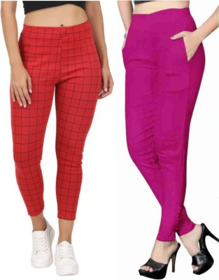 GOODZHUB Slim Fit Women Red, Pink Trousers