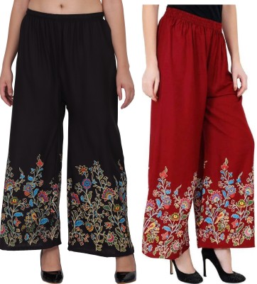 LYROO Flared Women Maroon, Black Trousers