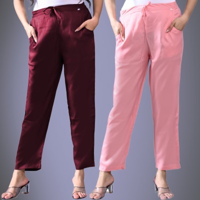 QuaClo Regular Fit Women Maroon, Pink Trousers