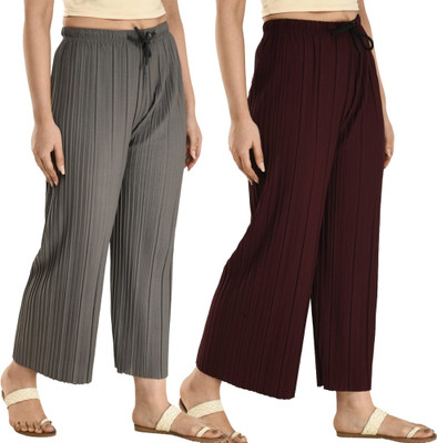 GLOWIC Regular Fit Women Grey, Maroon Trousers