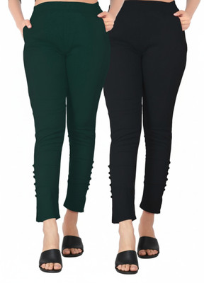 Deepa Skinny Fit Women Black, Dark Green Trousers