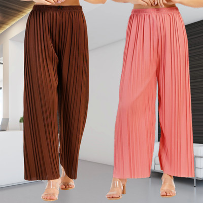 KWSH Regular Fit Women Pink, Brown Trousers