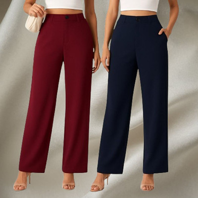 KARIMA INETERNATIONAL Regular Fit Women Maroon, Black Trousers