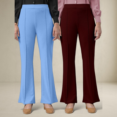 Anitafashion Comfort Fit, Regular Fit Women Light Blue, Maroon Trousers