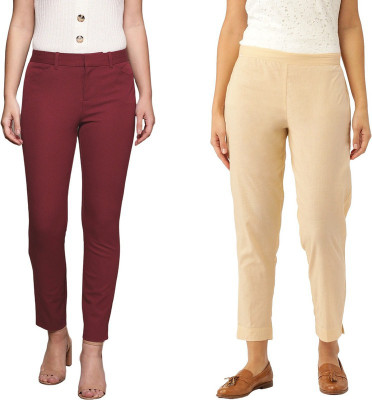SUPRYIA Regular Fit Women Maroon, Beige Trousers