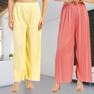 KWSH Regular Fit Women Yellow, Pink Trousers