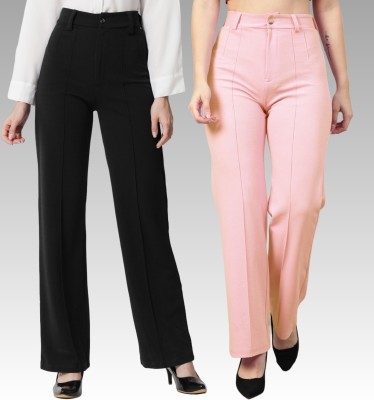 FUBACK Regular Fit Women Black, Pink Trousers