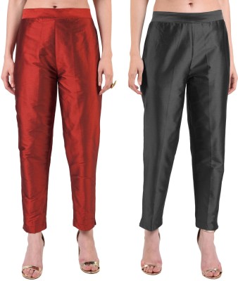 FLOREOS Regular Fit Women Black, Maroon Trousers