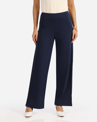 BlissClub AM:PM Cotton Wide Leg Pants, Lite - Regular Relaxed Women Dark Blue Trousers