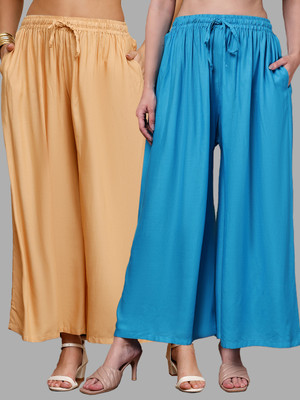 VALLES365 by S.c. Flared Women Blue, Beige Trousers