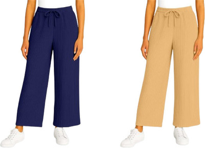 ALKASWAA CLOTHING Flared Women Beige, Dark Blue Trousers
