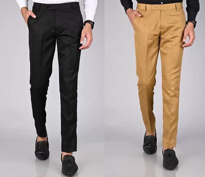rishi Regular Fit Men Beige, Black Trousers