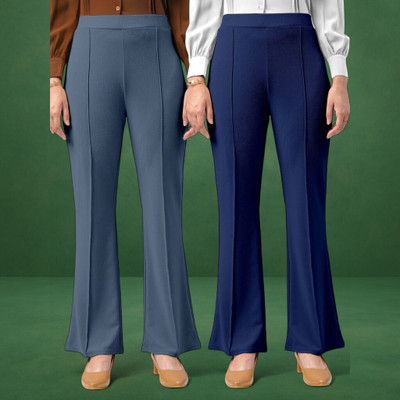 HouseOfCommon Comfort Fit, Regular Fit Women Grey, Dark Blue Trousers