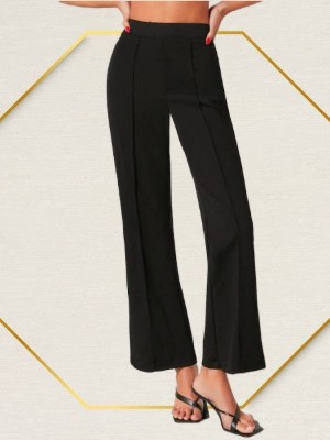 Themania Flared Women Black Trousers