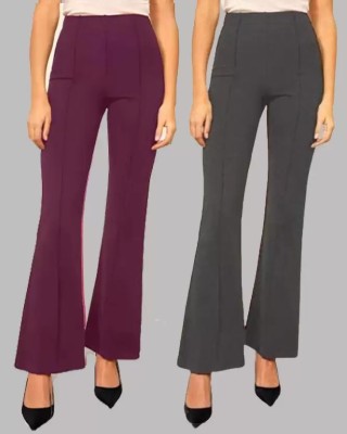 TOLIKE Flared Women Brown, Grey Trousers